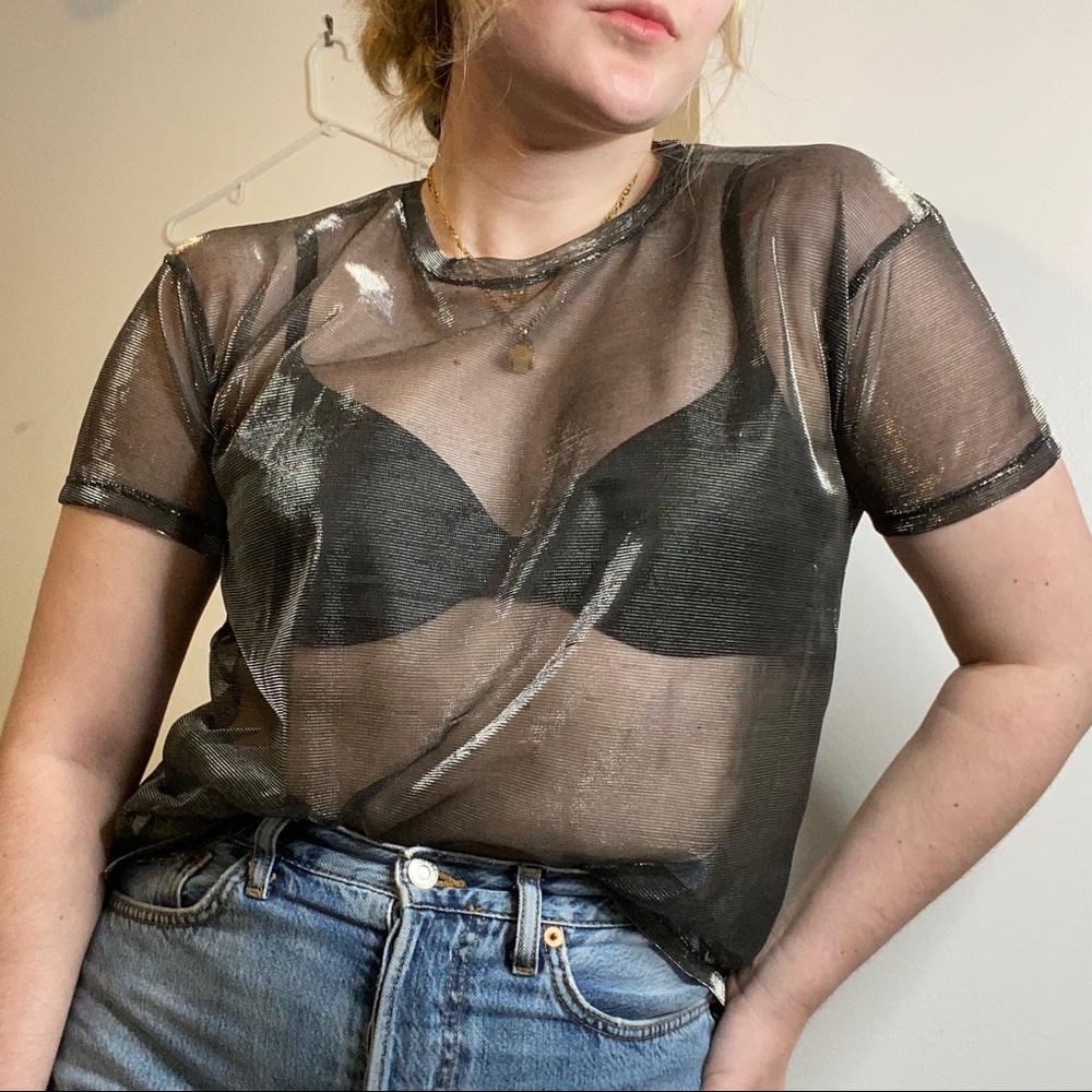 Sheer black metallic shirt